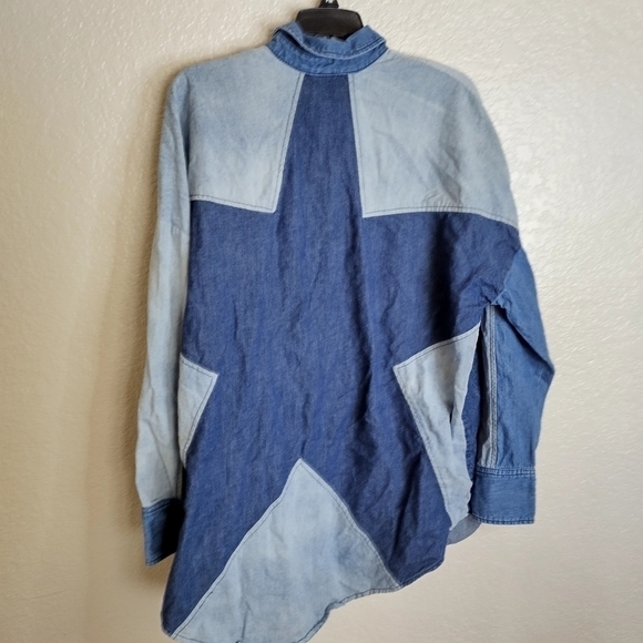Free people Rare colorblock patchwork star denim button down shirt sz S - Picture 1 of 6